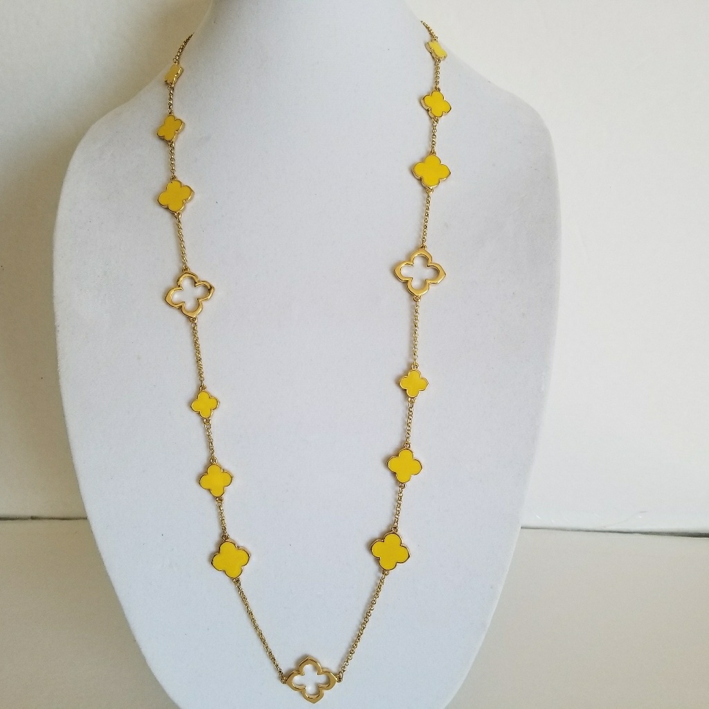 Clover Gold Plated Necklace Yellow Four Leaf Enamel Clover36 Long